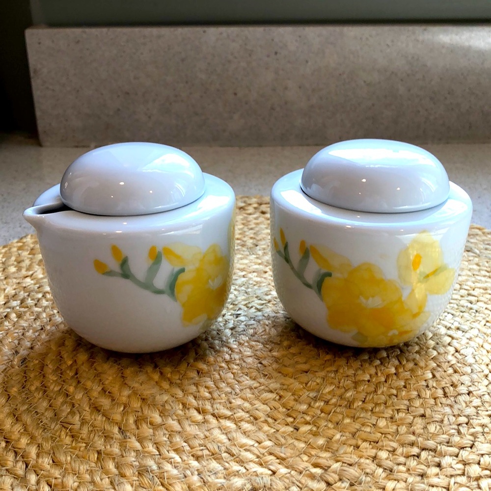 Dansk Fine China Sugar & Creamer Set w/ Yellow Flowers
